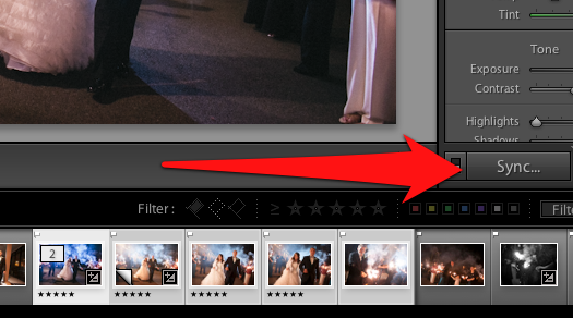 Once you've multi selected images, the button changes to "sync." Press it to get started with syncing.
